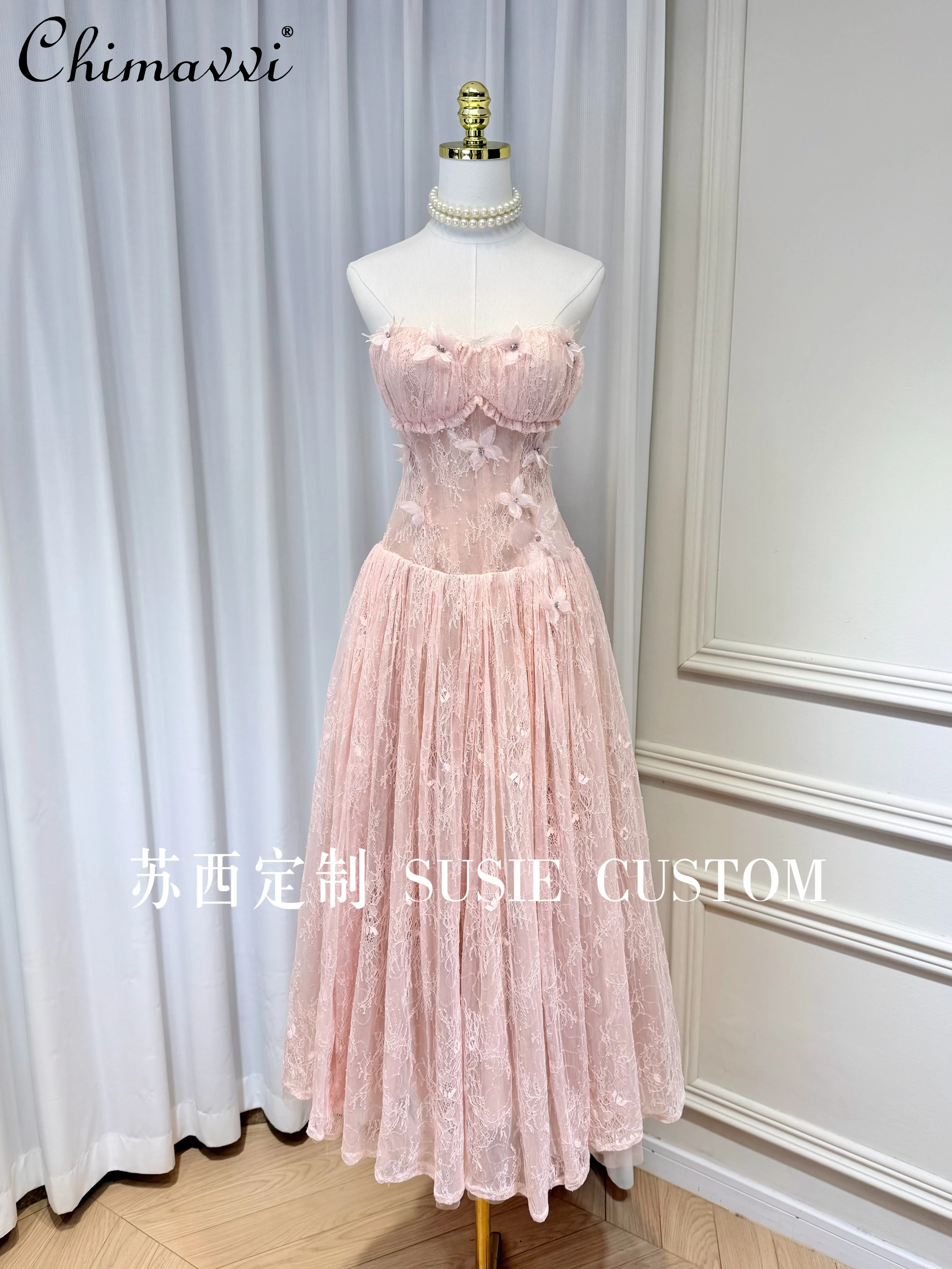 French Elegant High-end Socialite Evening Party Dresses 3D Flower Bow Lace Sleeveless Strapless High Waist Long Dress for Women
French Elegant High-end Socialite Evening Party Dresses 3D Flower Bow Lace Sleeveless Strapless High Waist Long Dress for Women