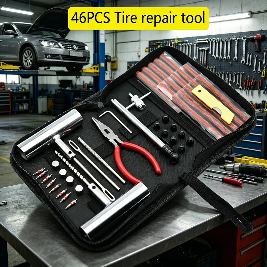 Car Tire Repair Tool Set 24/46/62PCS Tire Repair Kit Puncture Plug Tools for Car Motorcycle Bike Tire Repair Garage Accessories
Car Tire Repair Tool Set 24/46/62PCS Tire Repair Kit Puncture Plug Tools for Car Motorcycle Bike Tire Repair Garage Accessories