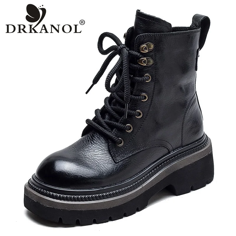 DRKANOL Handmade Women Genuine Leather Boots Autumn Winter Round Toe Thick Heel Chunky Platform Retro Style Warm Mid Calf Boots
DRKANOL Handmade Women Genuine Leather Boots Autumn Winter Round Toe Thick Heel Chunky Platform Retro Style Warm Mid Calf Boots