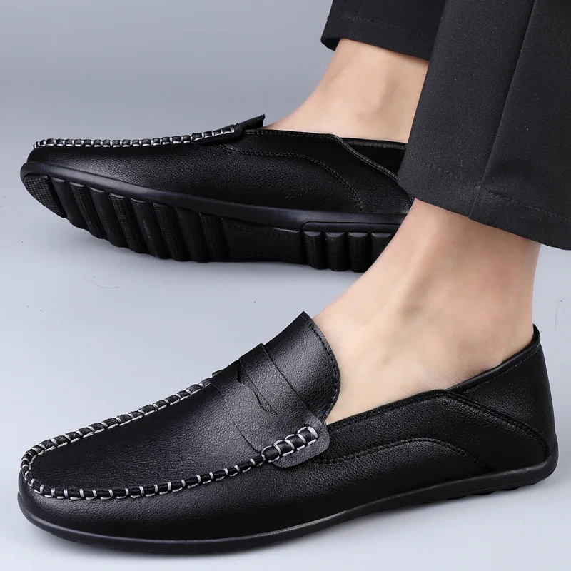 Casual White Bean Shoes for Men Soft Upgraded Leather Low Cut Slip-On Trendy Flat Heel round Toe Breathable Rubber Outsole
Casual White Bean Shoes for Men Soft Upgraded Leather Low Cut Slip-On Trendy Flat Heel round Toe Breathable Rubber Outsole