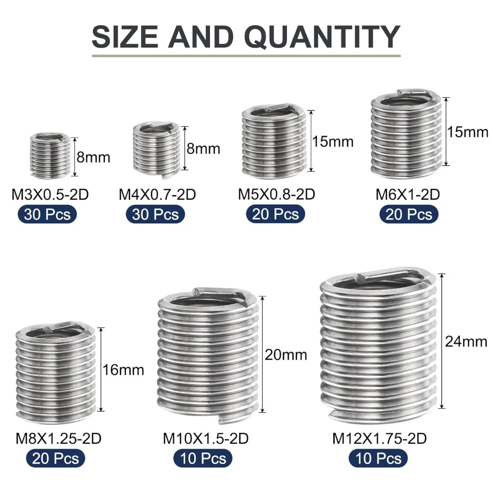 200Pcs Locking Type Steel Wire Screw Cap Threaded Sleeve Sets Stainless Steel Locking Wire Thread Sleeves Fastening Repair Kit
200Pcs Locking Type Steel Wire Screw Cap Threaded Sleeve Sets Stainless Steel Locking Wire Thread Sleeves Fastening Repair Kit