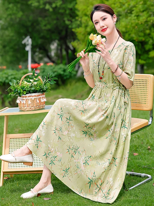 Casual Cotton Silk Summer Dress Women's Loose Comfortable Floral Print Midi Skirt Breathable Lightweight round Neck Sleeve Dress
Casual Cotton Silk Summer Dress Women's Loose Comfortable Floral Print Midi Skirt Breathable Lightweight round Neck Sleeve Dress