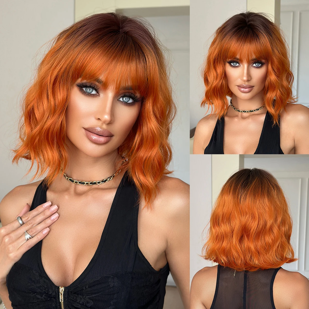NAMM Routine Wigs Shoulder Length Wave Orange Wigs For Women Daily Cosplay Gradient Dark Root Density Synthetic Wig With Bangs
NAMM Routine Wigs Shoulder Length Wave Orange Wigs For Women Daily Cosplay Gradient Dark Root Density Synthetic Wig With Bangs