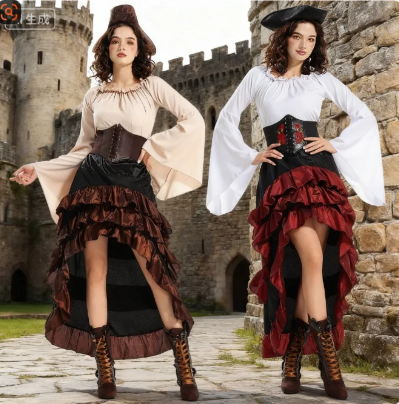 Средневековый костюм на Хэллоуин, морской капитан, пиратский корсет, платье макси с рюшами, наряд навигатора
Средневековый костюм на Хэллоуин, морской капитан, пиратский корсет, платье макси с рюшами, наряд навигатора