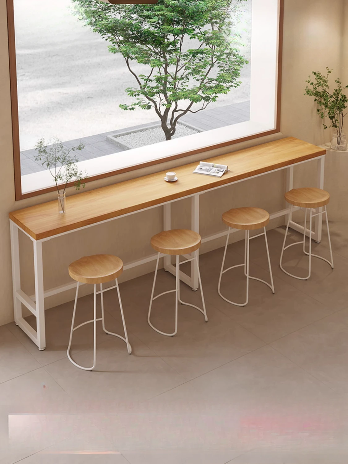 Wall bar table household balcony long narrow table milk tea shop bar casual solid wood high table and chair combination 1201 
Wall bar table household balcony long narrow table milk tea shop bar casual solid wood high table and chair combination 1201