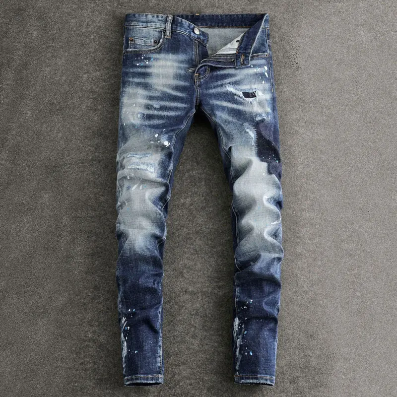 Fashionable new men's jeans with painted distressed elastic slim fit and nostalgic retro blue jeans designer high street hip-hop
Fashionable new men's jeans with painted distressed elastic slim fit and nostalgic retro blue jeans designer high street hip-hop