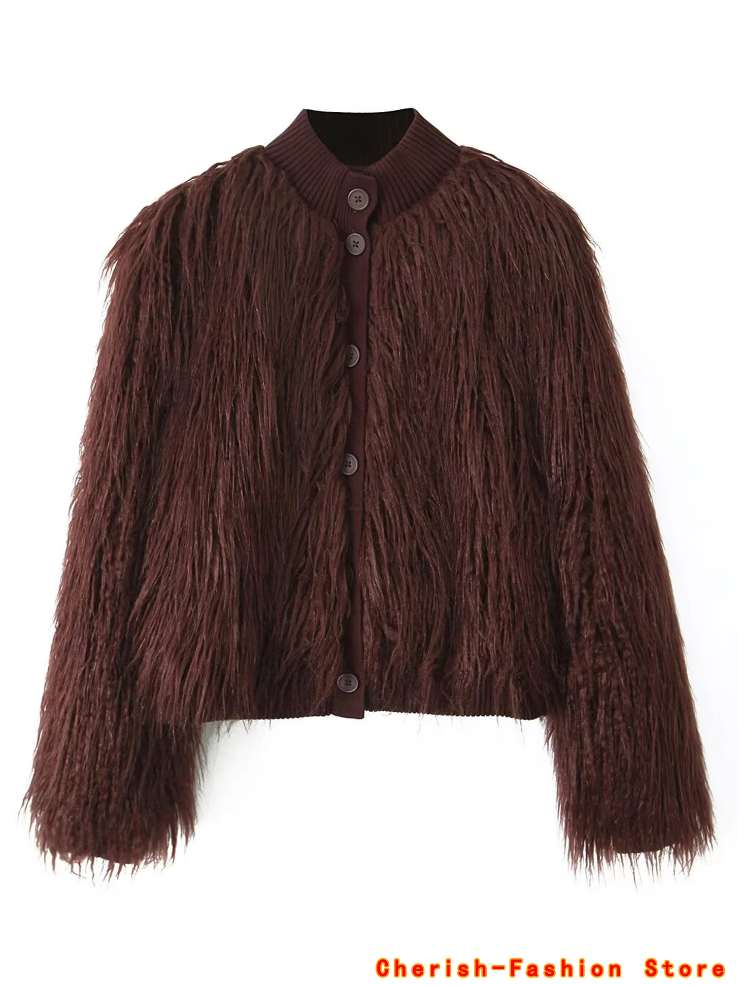 Свободный кардиган с воротником-стойкой и длинными рукавами с эффектом искусственного меха, вязаная меховая куртка для женщин, зимний новый стиль, однобортный 
Свободный кардиган с воротником-стойкой и длинными рукавами с эффектом искусственного меха, вязаная меховая куртка для женщин, зимний новый стиль, однобортный