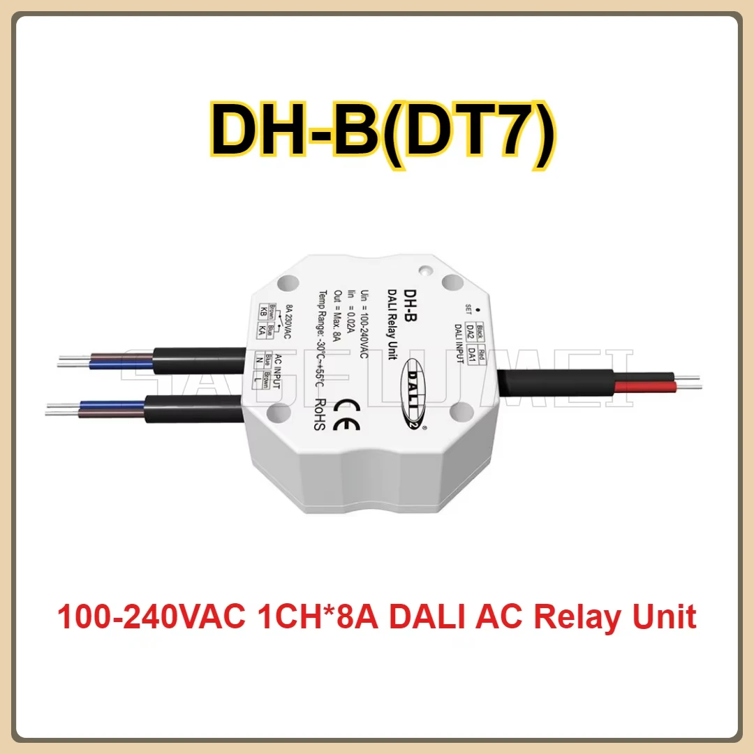 Skydance DH-B (DT7) DALI AC Relay Unit AC100-240V 1CH*8A One Channel DALI / PUSH Switch Max 8A compliance with DALI products
Skydance DH-B (DT7) DALI AC Relay Unit AC100-240V 1CH*8A One Channel DALI / PUSH Switch Max 8A compliance with DALI products