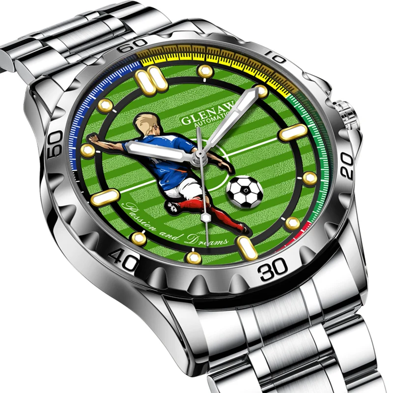 GLENAW Fashionable Mechanical Watch Football Second Hand New Element Design Stainless Steel Material Waterproof Men's Wristwatch
GLENAW Fashionable Mechanical Watch Football Second Hand New Element Design Stainless Steel Material Waterproof Men's Wristwatch