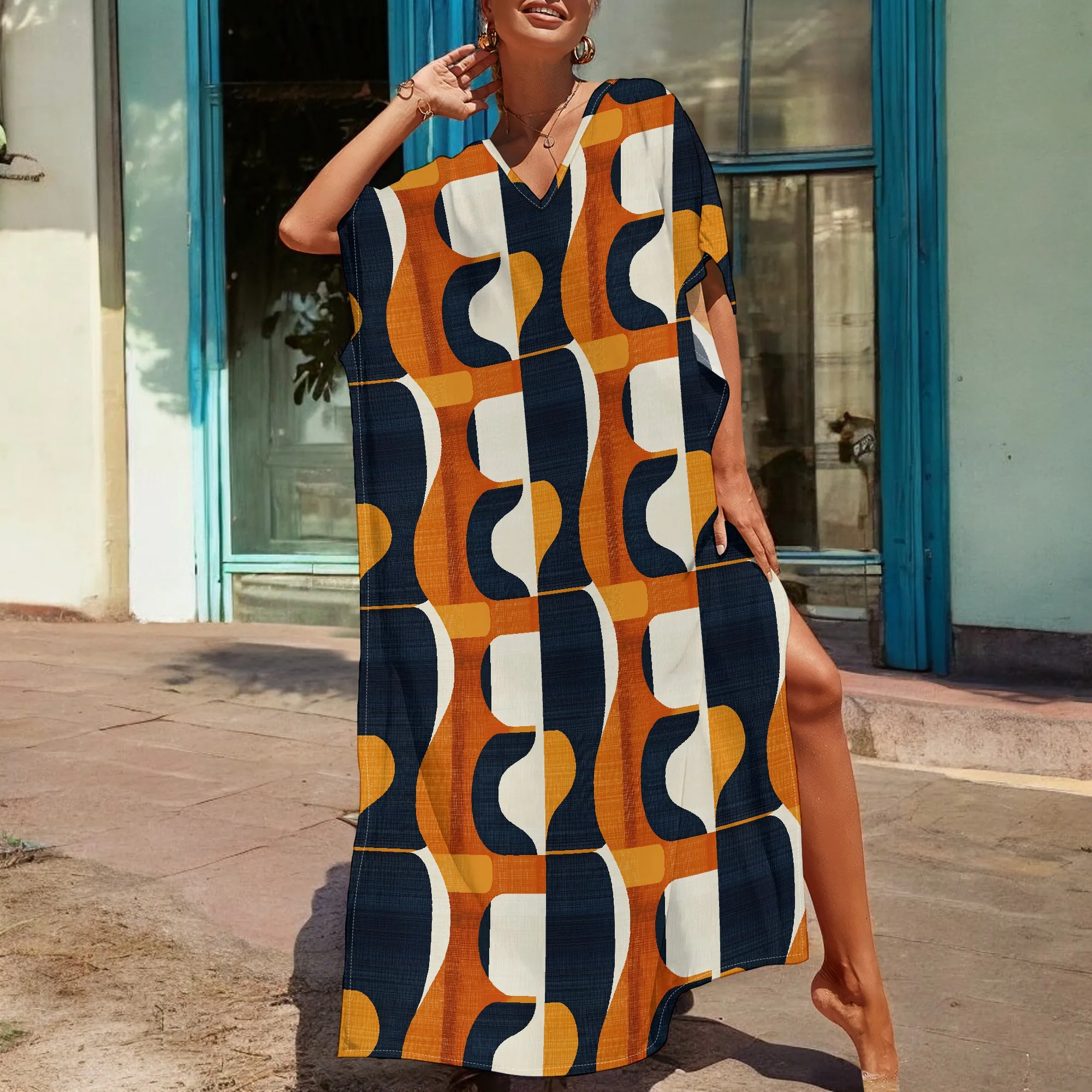 Geometric Abstract Kaftan Dress S-3XL Afro Style V-Neck Loose Gown for Summer Vacation or Art Festival
Geometric Abstract Kaftan Dress S-3XL Afro Style V-Neck Loose Gown for Summer Vacation or Art Festival