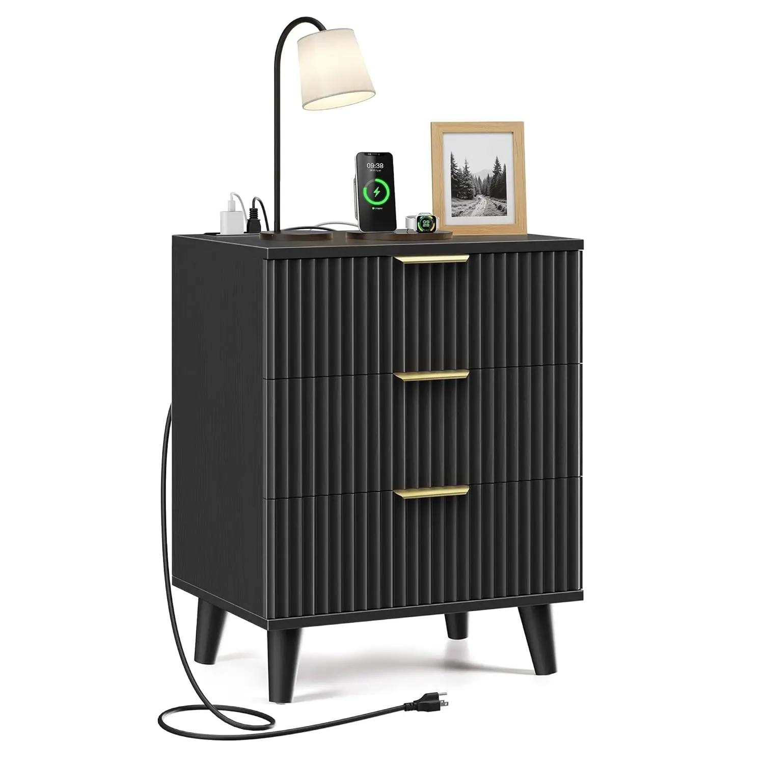 Black Nightstand, 20 Inch Fluted Modern Night Stand With Charging Station, Wooden Side Table With 3 Large Storage, Customized
Black Nightstand, 20 Inch Fluted Modern Night Stand With Charging Station, Wooden Side Table With 3 Large Storage, Customized