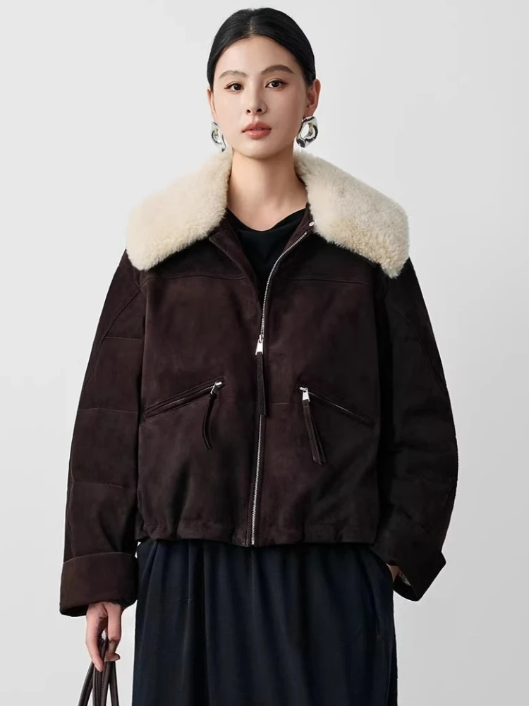 Short Winter Genuine Leather Goose Down Jackets for Women 2026 New High-end Simple Natural Wool Collar Real Cow Suede Down Coat
Short Winter Genuine Leather Goose Down Jackets for Women 2026 New High-end Simple Natural Wool Collar Real Cow Suede Down Coat