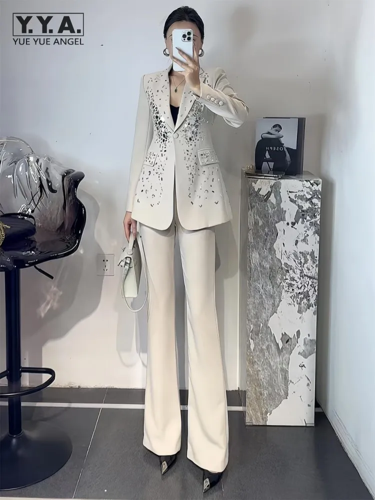 Office Ladies Work Formal Suit Elegant Long Sleeve Blazer Jacket Two Piece Set Host Fashion Sequin Floor Length Bootcut Pant
Office Ladies Work Formal Suit Elegant Long Sleeve Blazer Jacket Two Piece Set Host Fashion Sequin Floor Length Bootcut Pant