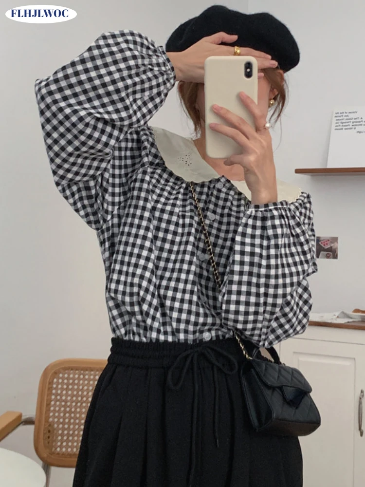 Cute Japan Korean New Design Clothes Women Sweet Girls Preppy Style Peter Pan Collar Loose Casual Plaid Shirt Tops Short Blouses
Cute Japan Korean New Design Clothes Women Sweet Girls Preppy Style Peter Pan Collar Loose Casual Plaid Shirt Tops Short Blouses