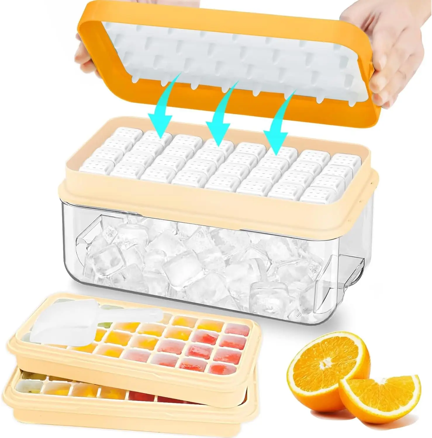 64-Cube Ice Tray Kit with Lid, Bin & Scoop, BPA Free, Easy Release, Stackable, Spill-Resistant (Orange)
64-Cube Ice Tray Kit with Lid, Bin & Scoop, BPA Free, Easy Release, Stackable, Spill-Resistant (Orange)
