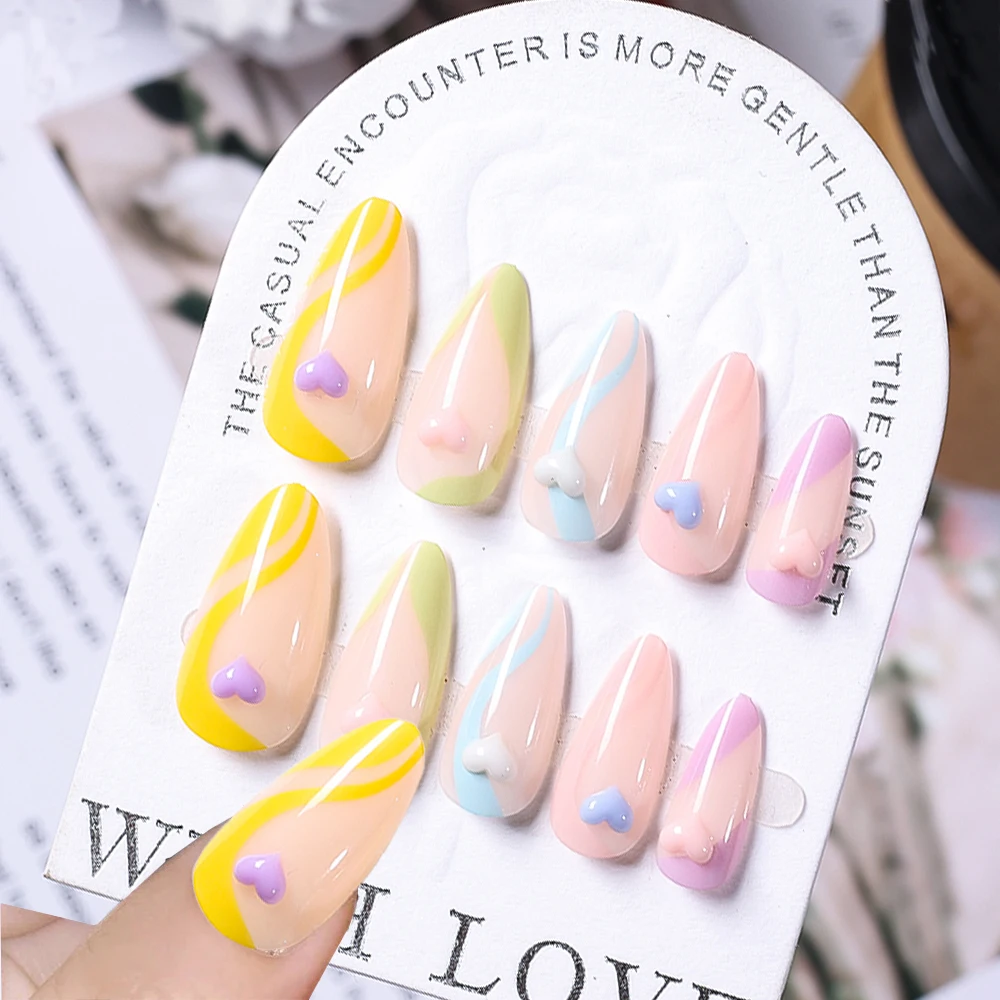 24Pcs Painting Candy Line Pattern False Nail Cute Heart Summer Fake Nails Tips Kawaii Acrylic Artificial Press on Nail+JellyGlue
24Pcs Painting Candy Line Pattern False Nail Cute Heart Summer Fake Nails Tips Kawaii Acrylic Artificial Press on Nail+JellyGlue