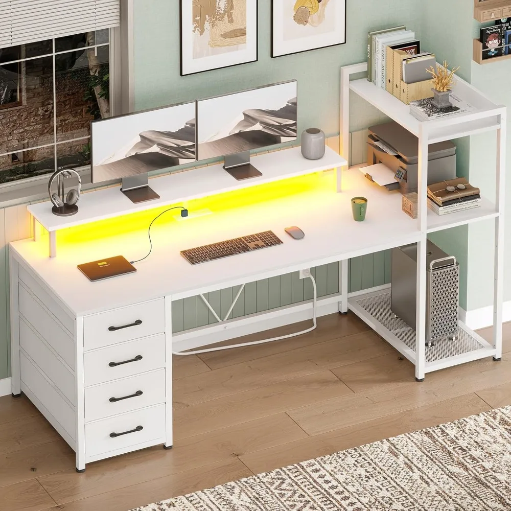 Computer Desk with 4 Drawers and Shelves, Gaming Desk with LED Lights & Power Outlets, Home Office Desk with Large
Computer Desk with 4 Drawers and Shelves, Gaming Desk with LED Lights & Power Outlets, Home Office Desk with Large