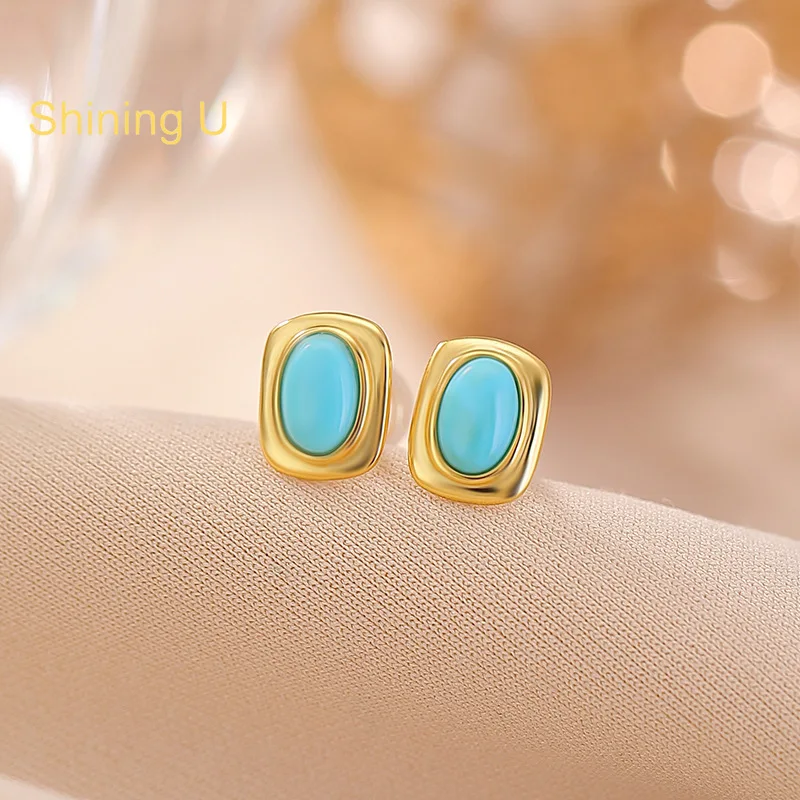 Shining U 925 Sterling Silver Oval Turquoise Stud Earrings for Women Fine Jewelry Summer
Shining U 925 Sterling Silver Oval Turquoise Stud Earrings for Women Fine Jewelry Summer