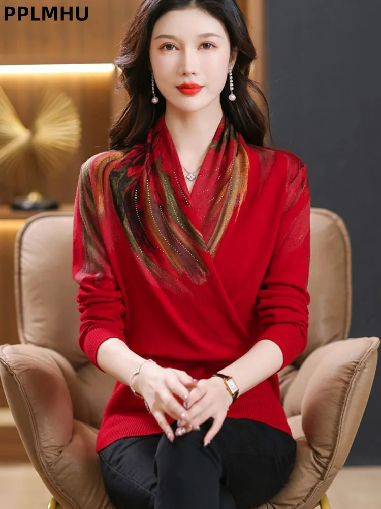 Wool Fashion Knitted Sweater Women's Casual V-neck Printed Jumpers Vintage Bottomed Soft Slim Korean Knitwear Pullovers Top
Wool Fashion Knitted Sweater Women's Casual V-neck Printed Jumpers Vintage Bottomed Soft Slim Korean Knitwear Pullovers Top