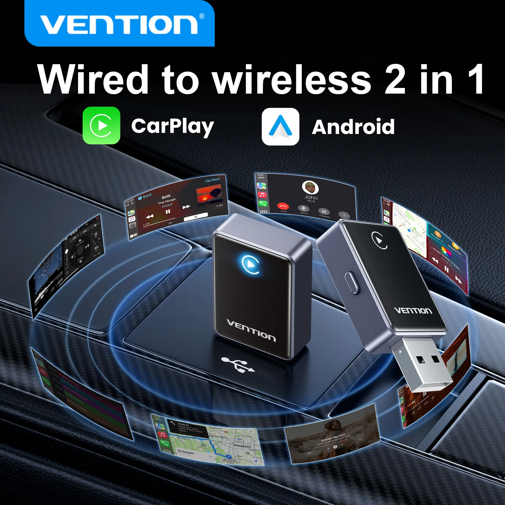 Беспроводной адаптер Vention 2-в-1 для CarPlay и Android Auto: мини-бокс с ИИ, автоматическое подключение, USB-донгл, Plug&Play
Беспроводной адаптер Vention 2-в-1 для CarPlay и Android Auto: мини-бокс с ИИ, автоматическое подключение, USB-донгл, Plug&Play
