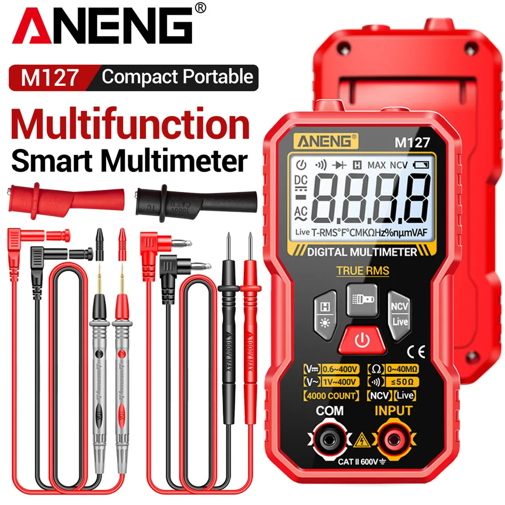 Digital Multimeter ANENG M127 Test Leads Probe AC/DC Voltage Resistance Crocodile Clip tester + 1000V 10A Universal Needle Tip
Digital Multimeter ANENG M127 Test Leads Probe AC/DC Voltage Resistance Crocodile Clip tester + 1000V 10A Universal Needle Tip