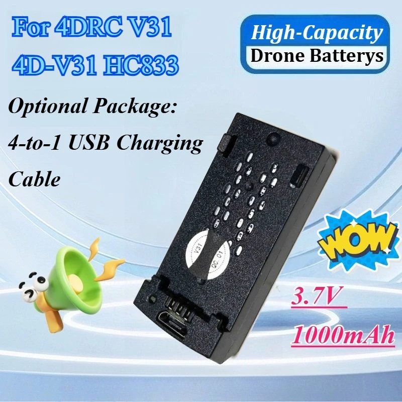 New 3.7V 1000mAh Drone Battery for 4DRC V31 4D-V31 HC833 RC Fighter Jet Spare Parts Battery with 1-to-4 USB Charging Cable
New 3.7V 1000mAh Drone Battery for 4DRC V31 4D-V31 HC833 RC Fighter Jet Spare Parts Battery with 1-to-4 USB Charging Cable