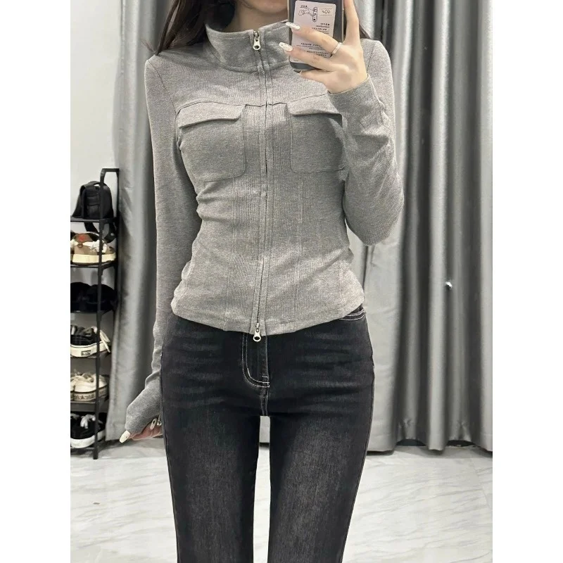 Gray Short Sleeveless Stand Collar Slim Fit Women's Jacket Spring Autumn Design Open Cardigan Stylish Pure Desire Short Top
Gray Short Sleeveless Stand Collar Slim Fit Women's Jacket Spring Autumn Design Open Cardigan Stylish Pure Desire Short Top