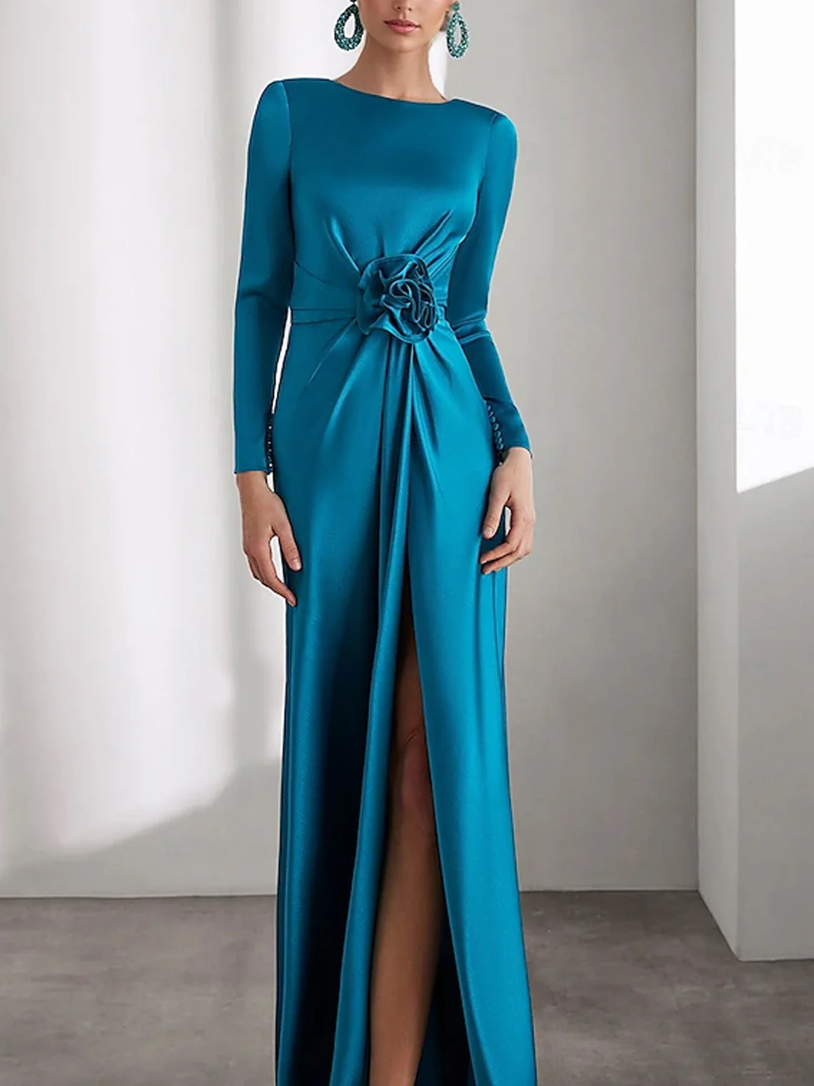 Elegant A-Line Stretch Fabric Prom Dress Jewel Neck Floor Length Long Sleeves Ruffles Formal Evening Gown 2025 free customized 
Elegant A-Line Stretch Fabric Prom Dress Jewel Neck Floor Length Long Sleeves Ruffles Formal Evening Gown 2025 free customized