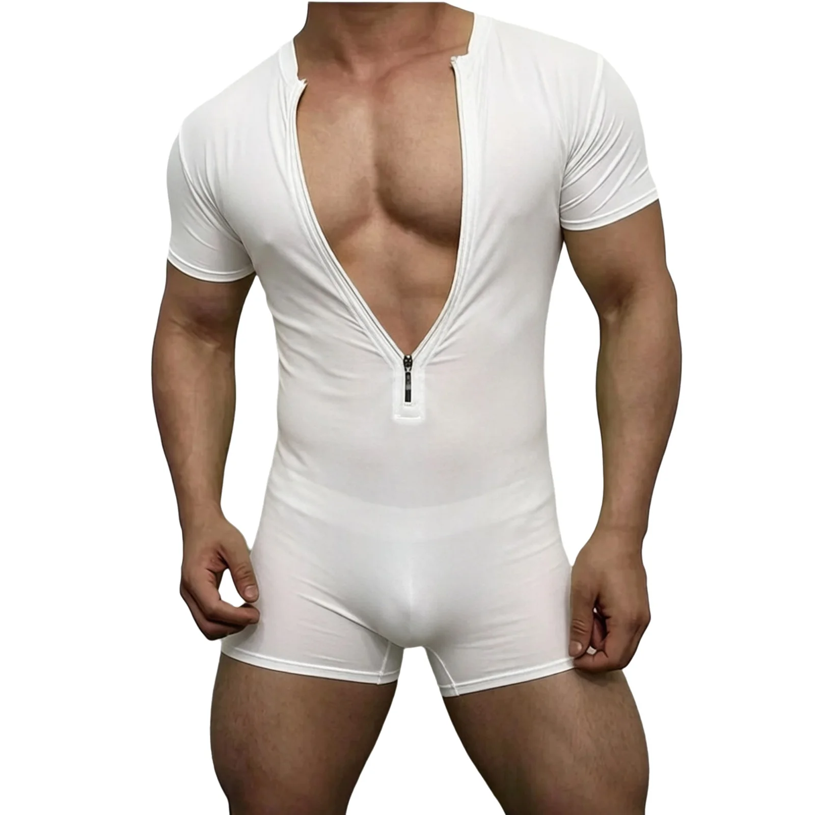 Men's Silky Stretchy Rompers Short Sleeve Zipper Slim Fit Bodysuit One Piece Pajamas Yoga Workout Fitness Swimwear Nightwear
Men's Silky Stretchy Rompers Short Sleeve Zipper Slim Fit Bodysuit One Piece Pajamas Yoga Workout Fitness Swimwear Nightwear