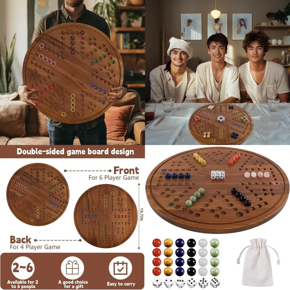 Double-Sided Wooden Marble Game Board with 30 Marbles & 6 Dice for 4-6 Players, Natural Burnt Marbles
Double-Sided Wooden Marble Game Board with 30 Marbles & 6 Dice for 4-6 Players, Natural Burnt Marbles