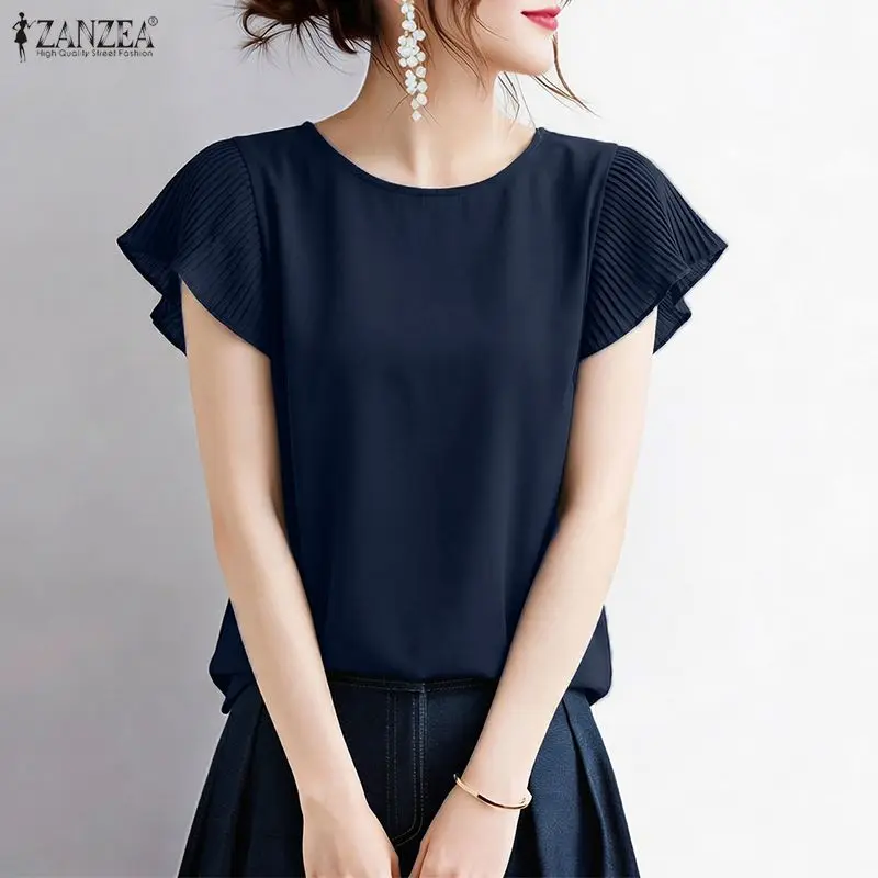 ZANZEA Woman Pleated Cap Sleeves Blouses Daily Casual Round Neck Solid Color Tops 2026 Summer Commute Work Regular Fit Blusas
ZANZEA Woman Pleated Cap Sleeves Blouses Daily Casual Round Neck Solid Color Tops 2026 Summer Commute Work Regular Fit Blusas