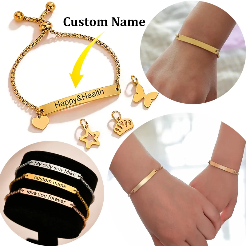 Classic Three Colors Custom Bracelets Engraved Name For Children Adults Adjustable Stainless Steel Bangles Birthday Jewelry Gift
Classic Three Colors Custom Bracelets Engraved Name For Children Adults Adjustable Stainless Steel Bangles Birthday Jewelry Gift