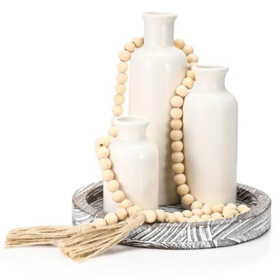 5 Pcs Rustic Country Tabletop Centerpieces Decor Set of 3 Boho Ceramic Vases with Wooden Serving Tray Wood Bead Garland Tassels
5 Pcs Rustic Country Tabletop Centerpieces Decor Set of 3 Boho Ceramic Vases with Wooden Serving Tray Wood Bead Garland Tassels