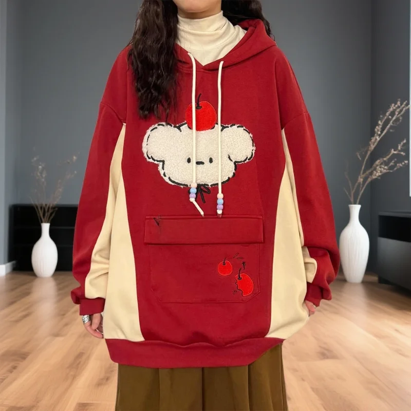 Faionable Fce Lined Hoodie Women's Winter Cisas Red Loose Velvet Dog Pattern Sli Jaet Casual Comfortable Fit
Faionable Fce Lined Hoodie Women's Winter Cisas Red Loose Velvet Dog Pattern Sli Jaet Casual Comfortable Fit
