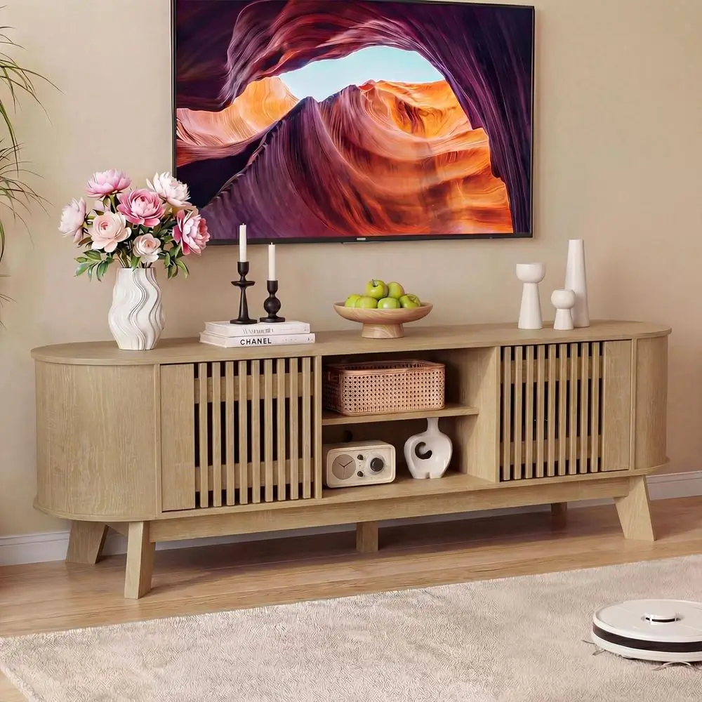 65 TV Stand with Storage Cabinet and Open Shelves for Living Room or Bedroom, Natural Finish
65 TV Stand with Storage Cabinet and Open Shelves for Living Room or Bedroom, Natural Finish