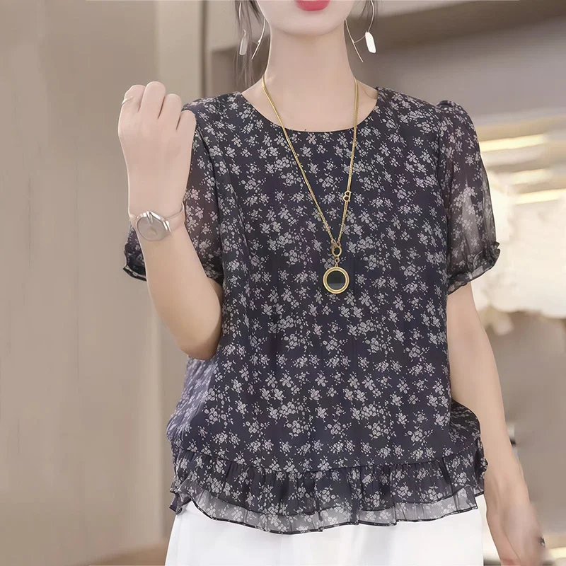 Korean Style Women Floral Print Short Sleeve Blouse Ruffle Hem Loose Casual Summer Tops S-3XL
Korean Style Women Floral Print Short Sleeve Blouse Ruffle Hem Loose Casual Summer Tops S-3XL