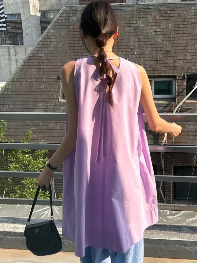 Summer New Women's Vest Dr Knot Ba Strap Design Loose ort Skirt V-neline No-sve Pure Color Faionable
Summer New Women's Vest Dr Knot Ba Strap Design Loose ort Skirt V-neline No-sve Pure Color Faionable