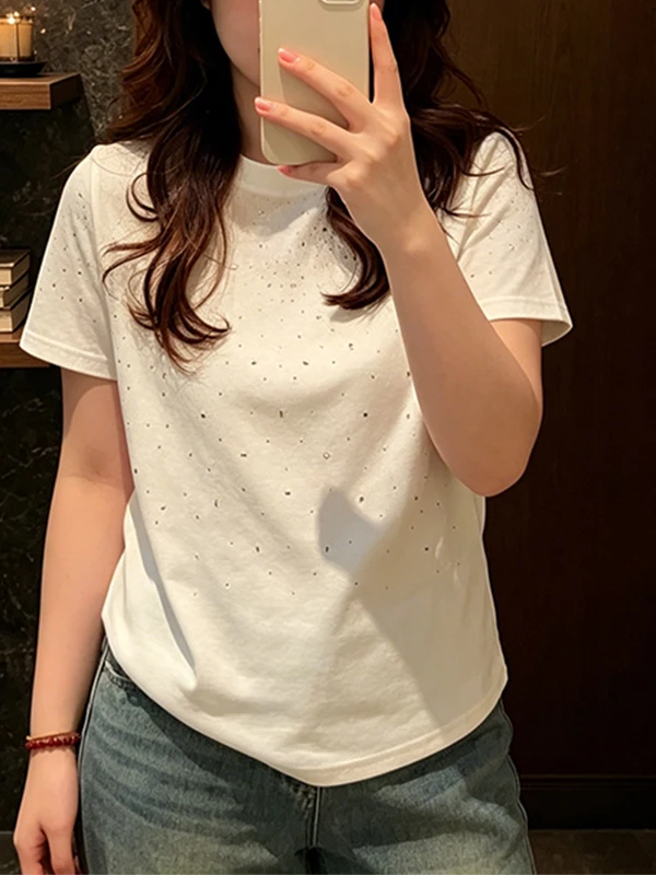 Trendy Summer New Women's round Neck Short Sleeve Glitter Diamond Large Size T-Shirt Slimming Age-Defying Versatile Top
Trendy Summer New Women's round Neck Short Sleeve Glitter Diamond Large Size T-Shirt Slimming Age-Defying Versatile Top