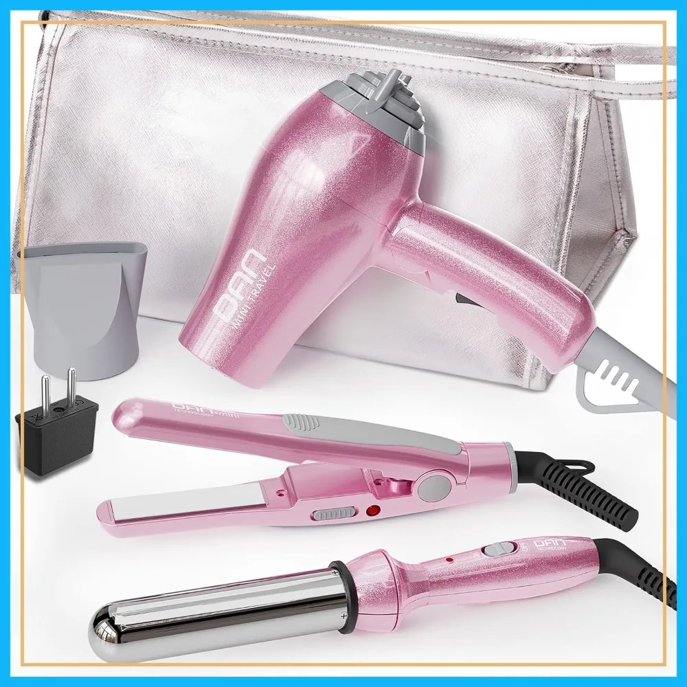 Travel Hair Styling Set: Hair Dryer, Flat Iron & Curling Iron, Dual Voltage, Portable, Pink
Travel Hair Styling Set: Hair Dryer, Flat Iron & Curling Iron, Dual Voltage, Portable, Pink