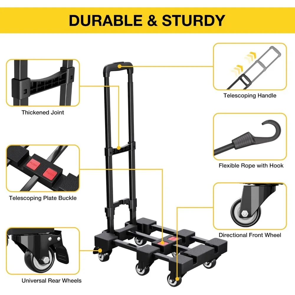 Folding Hand Truck, 500 LB Portable Dolly Cart Heavy Duty Luggage Cart with 6 Wheels & 2 Ropes for Travel, Moving, Shopping
Folding Hand Truck, 500 LB Portable Dolly Cart Heavy Duty Luggage Cart with 6 Wheels & 2 Ropes for Travel, Moving, Shopping