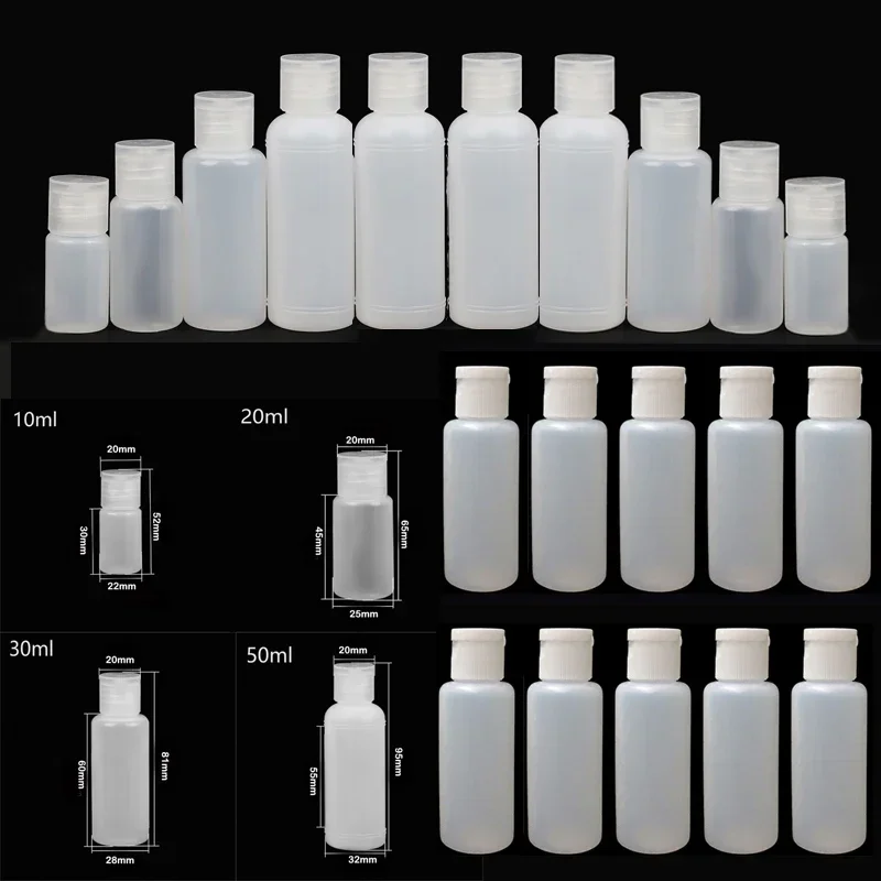100Pcs 10ml-50ml Portable Empty Plastic Squeezable Flip Cap Bottles Mini Sample Containers For Liquid Shampoo Conditioner Lotion
100Pcs 10ml-50ml Portable Empty Plastic Squeezable Flip Cap Bottles Mini Sample Containers For Liquid Shampoo Conditioner Lotion