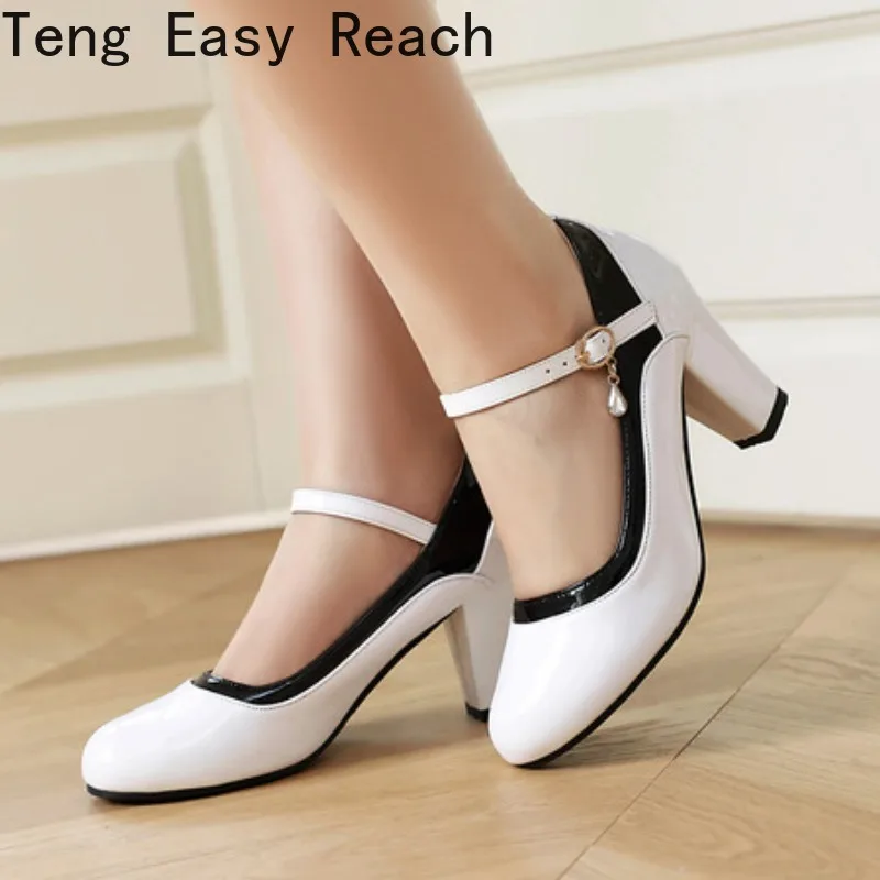 Women's Mary Janes Shoes Medium Heels New 2025 Spring Ankle Strap Black White Heeled Office Wedding Dance Shoes Dress Pumps 
Women's Mary Janes Shoes Medium Heels New 2025 Spring Ankle Strap Black White Heeled Office Wedding Dance Shoes Dress Pumps