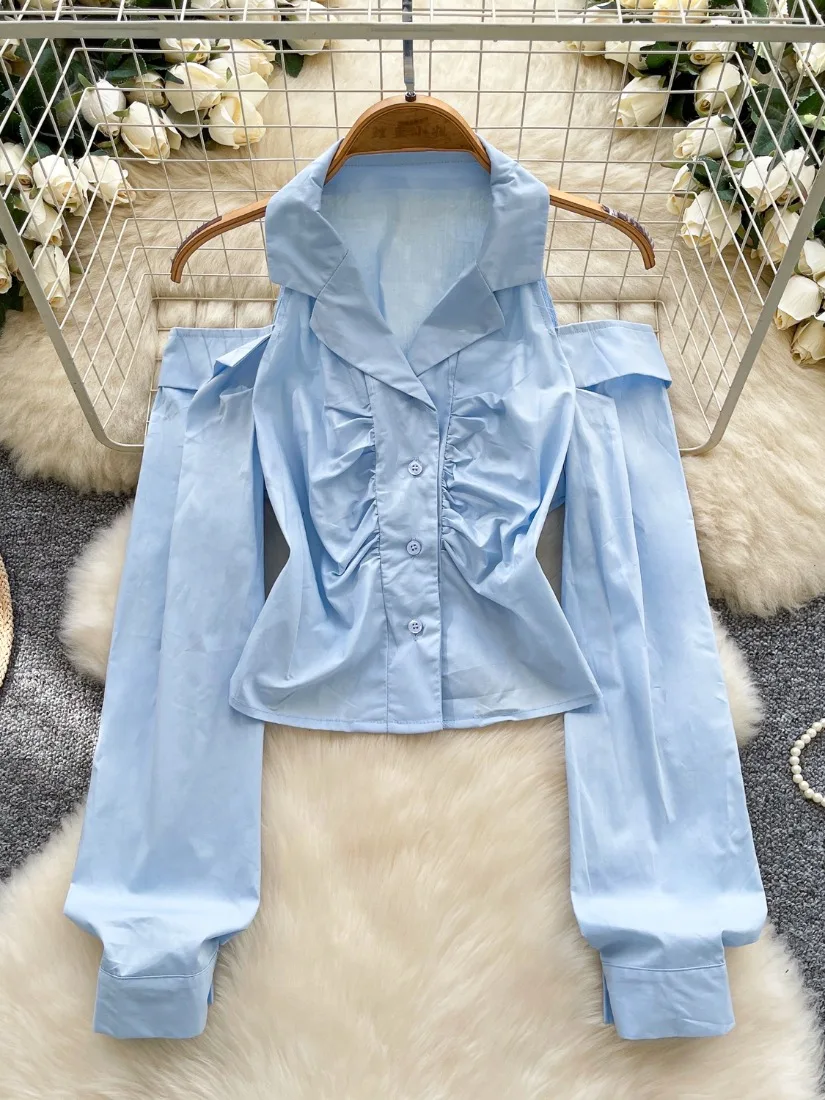 Foamlina Korean Fashion Off Shoulder Women Shirt Solid Color Notched Collar Long Sleeve Single Breasted Short Female Blouse Top
Foamlina Korean Fashion Off Shoulder Women Shirt Solid Color Notched Collar Long Sleeve Single Breasted Short Female Blouse Top