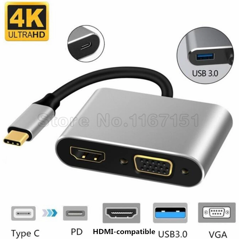 2pcs 4-in-1 Type C Adapter Hub To HDTV VGA USB 3.0 Digital AV Multiport Adapter With TYPE-C PD Charging Port Compatible
2pcs 4-in-1 Type C Adapter Hub To HDTV VGA USB 3.0 Digital AV Multiport Adapter With TYPE-C PD Charging Port Compatible