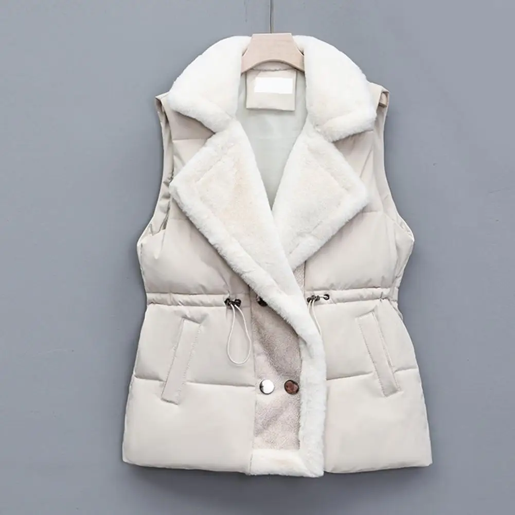 Women Winter Jacket Drawstring Waist Turn-down Collar Thick Plush Lined Sleeveless With Pockets Padded Button Closure Waistcoat
Women Winter Jacket Drawstring Waist Turn-down Collar Thick Plush Lined Sleeveless With Pockets Padded Button Closure Waistcoat