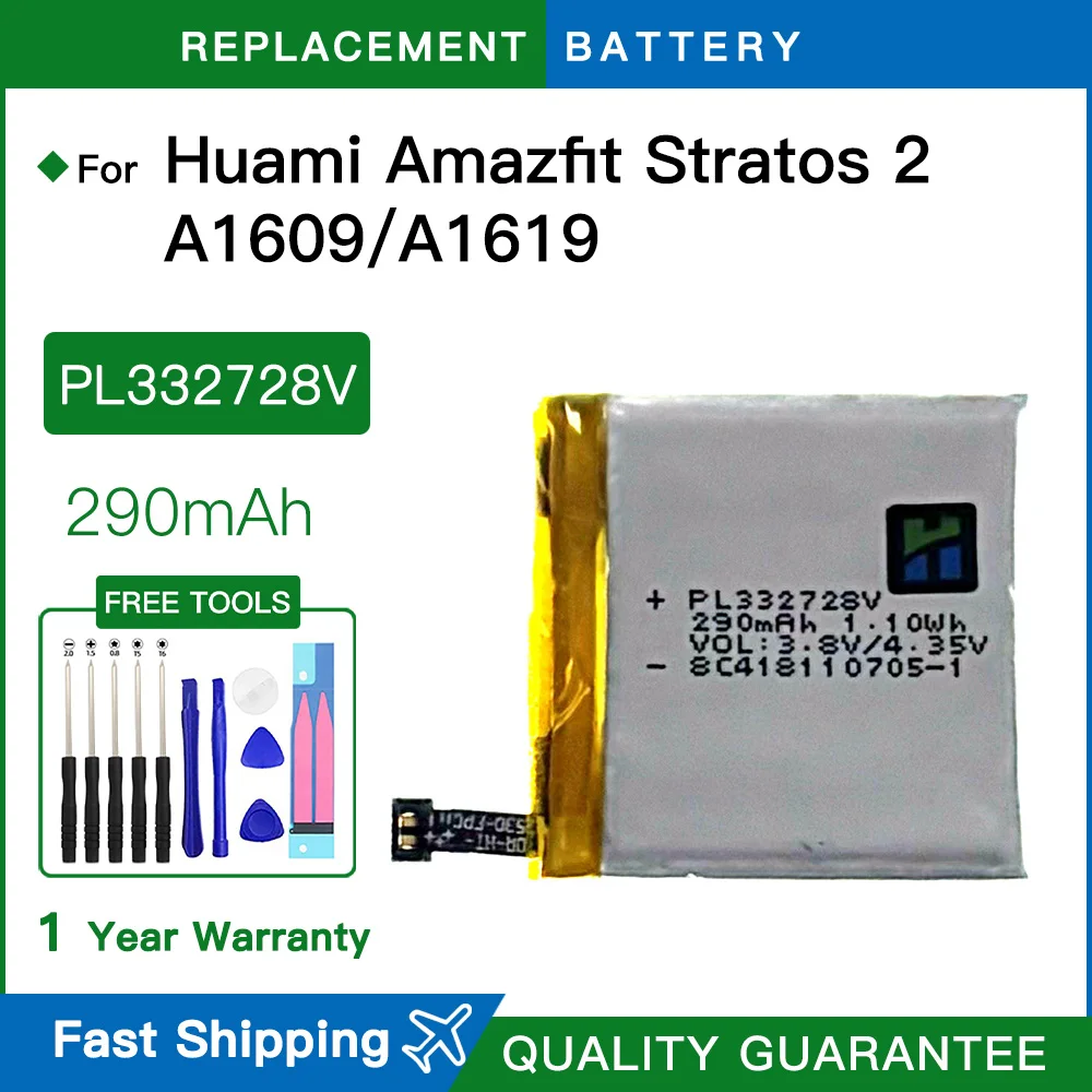 Replacement Battery PL332728V 332728 290mAh Battery For Huami Amazfit Stratos 2 A1609 A1619 Smart Watch Batteries +Tools
Replacement Battery PL332728V 332728 290mAh Battery For Huami Amazfit Stratos 2 A1609 A1619 Smart Watch Batteries +Tools