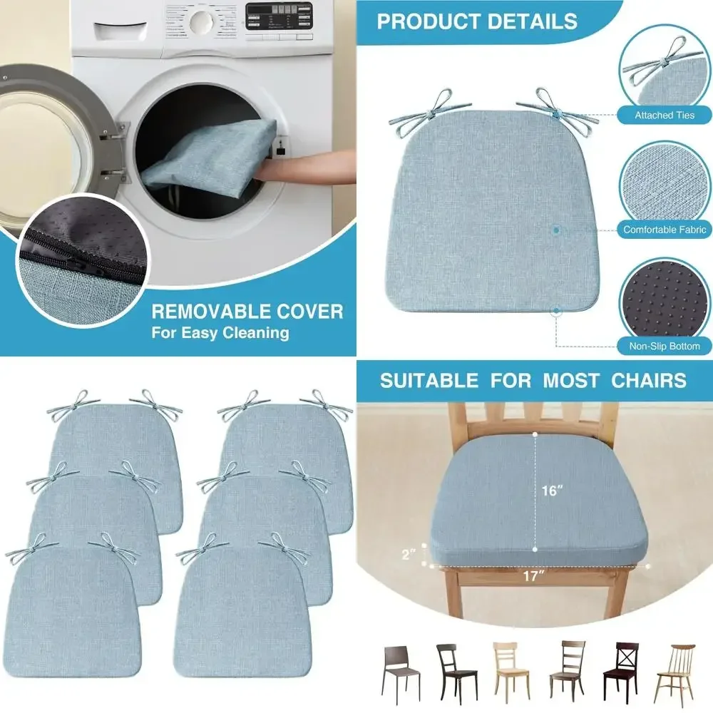 Набор из 6 светло-голубых нескользящих подушек для обеденных стульев (17x16x2) с завязками для кухонных стульев
Набор из 6 светло-голубых нескользящих подушек для обеденных стульев (17x16x2) с завязками для кухонных стульев