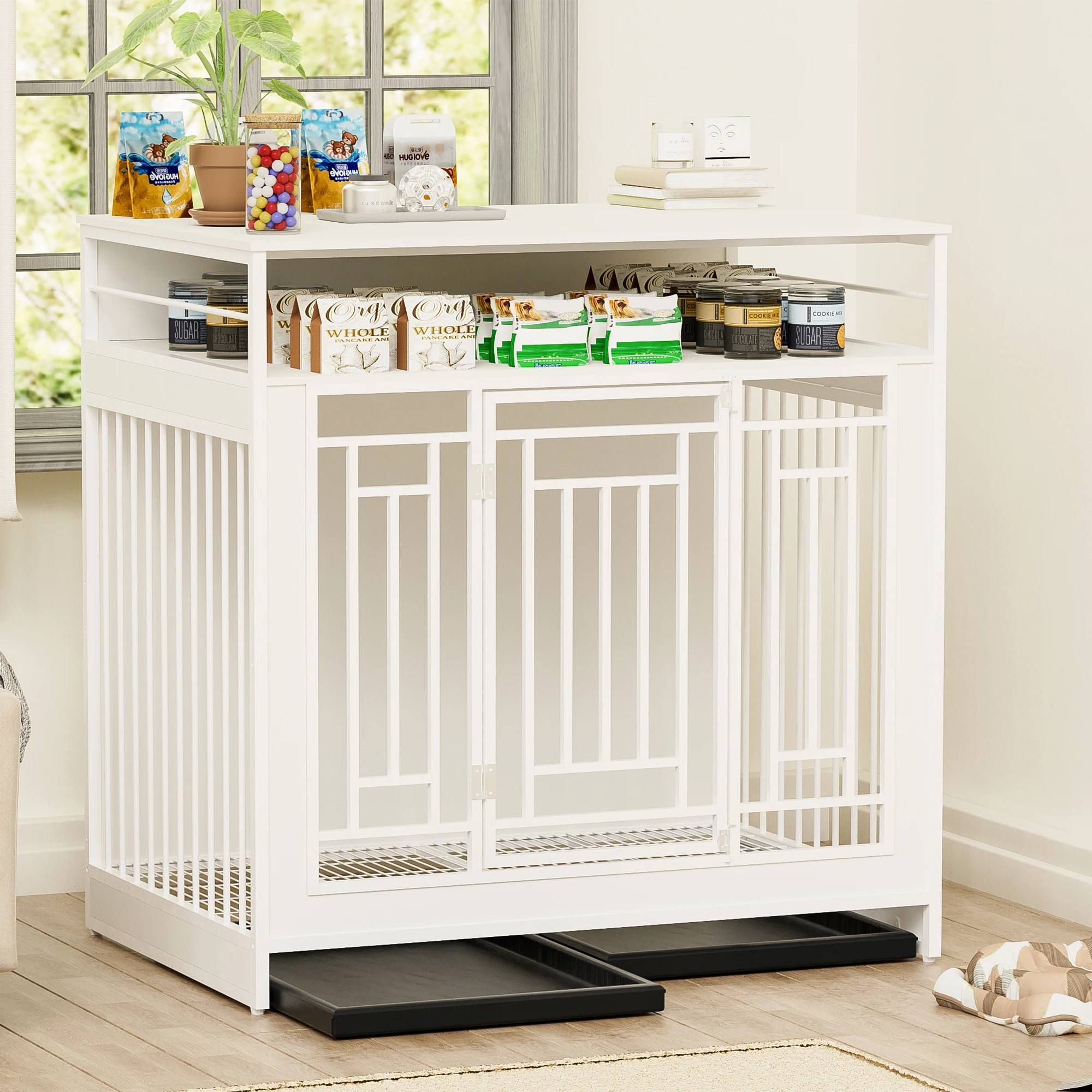 43.3 inch Dog Cage Furniture for Large Dogs,Wooden Dog Crate with Divider,Double Door Dog Kennel with Storage Shelf
43.3 inch Dog Cage Furniture for Large Dogs,Wooden Dog Crate with Divider,Double Door Dog Kennel with Storage Shelf