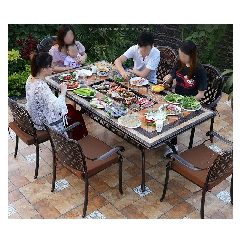 Outdoor Durable Metal Cast Dining Table Mount With BBQ Hot Pot Tray Garden Patio Balcony Dining Set With 6 8 Chairs
Outdoor Durable Metal Cast Dining Table Mount With BBQ Hot Pot Tray Garden Patio Balcony Dining Set With 6 8 Chairs