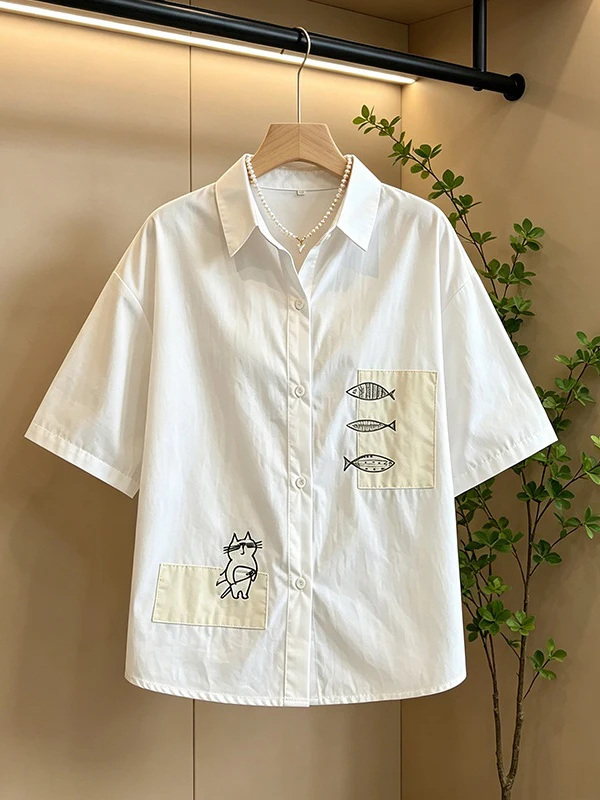 plus Size Shoulder Length Short Sleeve Embroidered Loose Women's Shirt Summer New Style Versatile Belly Covering Top
plus Size Shoulder Length Short Sleeve Embroidered Loose Women's Shirt Summer New Style Versatile Belly Covering Top